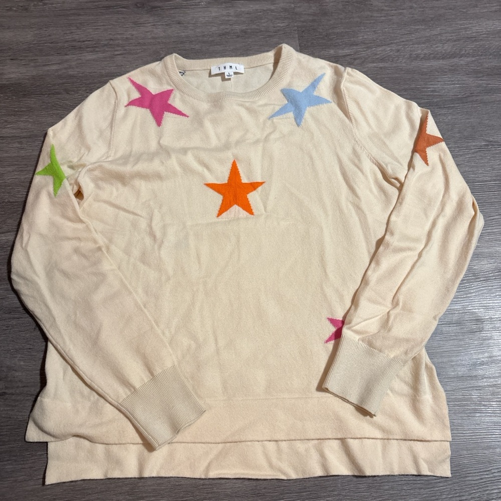 THML Cream Knit Top with Colorful Accents